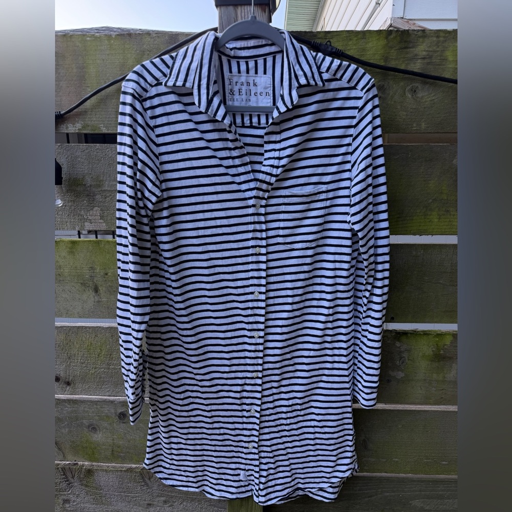 Frank & Eileen Shirtdress Dress Button Down Long Sleeve Stripe‎ Coastal Nautical